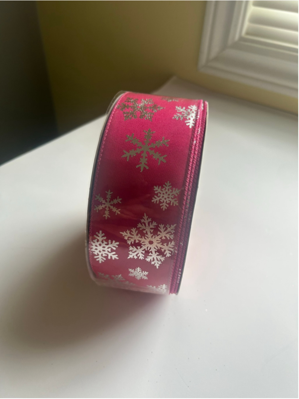 NEW Celebrate It Wired Christmas Ribbon Pink Silver Snowflake Pattern